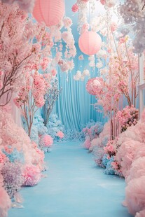 梦幻粉蓝系浪漫婚礼布置