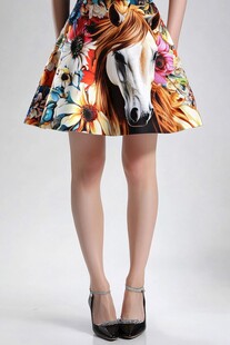 印花马纹短裙时尚穿搭