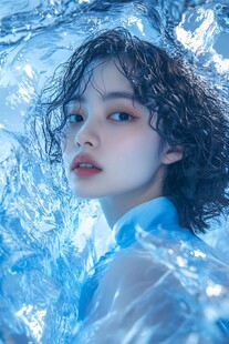 水中卷发少女的梦幻瞬间