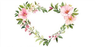 心形花卉花环水彩插画