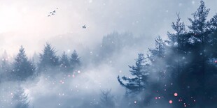 冬日迷雾森林梦幻景象