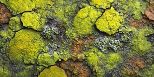 黄绿地衣覆盖斑驳树皮