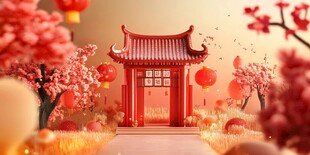 中式新春庭院喜庆景观