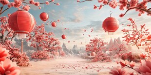 春日繁花红灯笼梦幻景致