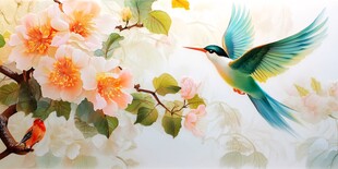 蜂鸟戏花图
