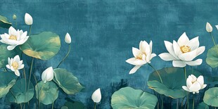 水墨风白荷绿意盎然图