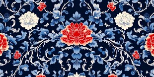 中式花卉蓝底精美纹样