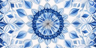 蓝白花卉几何图案装饰画