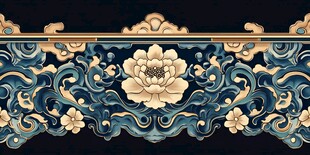 中式古典花卉波浪纹装饰