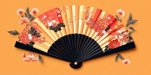 日式花卉折扇 古韵雅致风