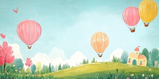 梦幻田园热气球浪漫场景