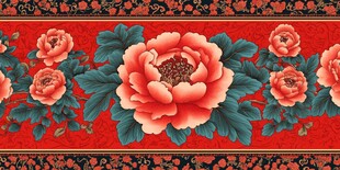 中式牡丹花纹红色传统图案