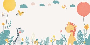 童趣动物花草气球背景图