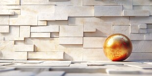 金色圆球与方块墙面背景