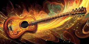 火焰环绕的精美艺术吉他