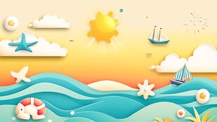 夏日海滨纸艺风美景