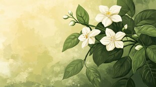 清新茉莉花枝插画