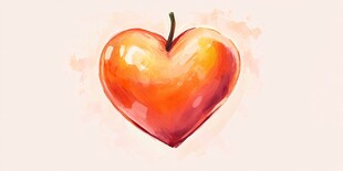 心形水果水彩插画