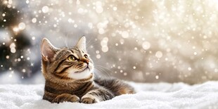 雪地中的可爱条纹猫咪