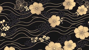黑金花卉波浪纹中式图案