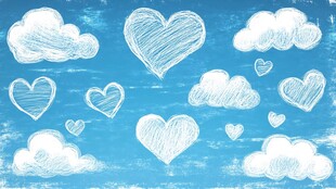 手绘蓝底爱心云朵图案