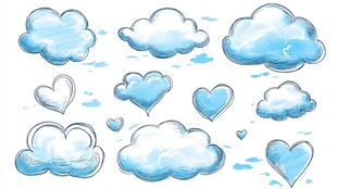 手绘云朵与爱心图案集合