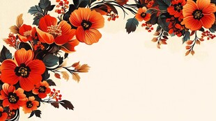 橙红花卉装饰边框图案