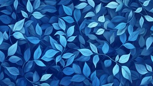 蓝色叶片无缝背景图案