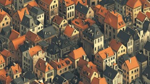 俯瞰多彩屋顶的古朴小镇