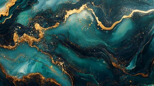 蓝绿金交融的流体艺术纹理