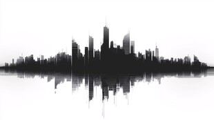 黑白城市天际线倒影