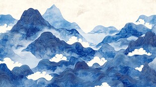 水墨群山云雾间美景