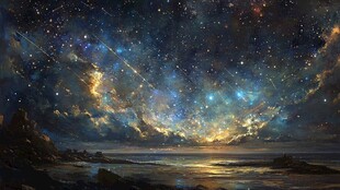 梦幻星空下的海边美景