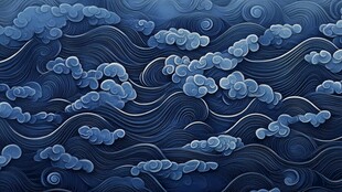 中式海浪云纹蓝色背景图
