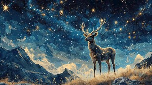 星空下的雄鹿与壮美山川