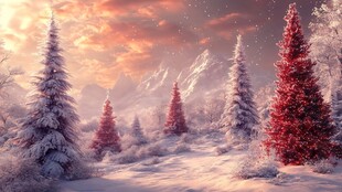 冬日雪景中的梦幻红杉林