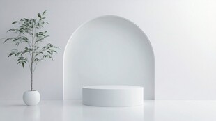 简约白色展示空间与绿植