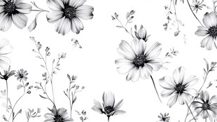 黑白花卉图案设计素材