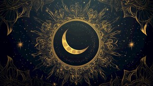 金色新月夜空神秘装饰画