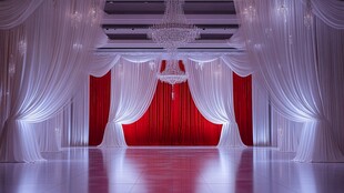 红白纱幔打造梦幻婚礼舞台