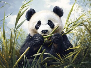熊猫悠然享食翠绿鲜竹