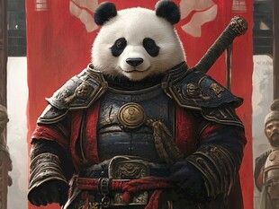 熊猫武士 古风战甲持剑英姿
