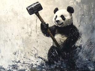 持锤熊猫 力量与萌态交织