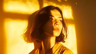 逆光下的优雅短发女性