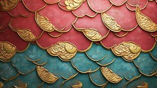 金鳞图案 红蓝交织的艺术纹理