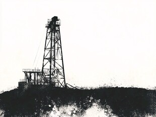 黑白石油钻井塔剪影