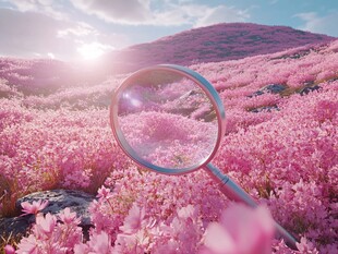 梦幻粉花海中的放大镜奇观