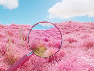 梦幻粉草地与放大镜奇景