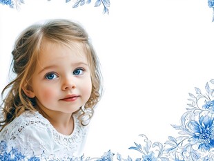 可爱蓝眼小女孩与花卉