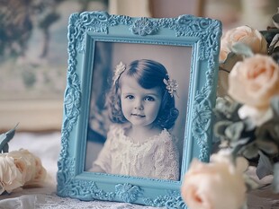 蓝框中的可爱女童照片